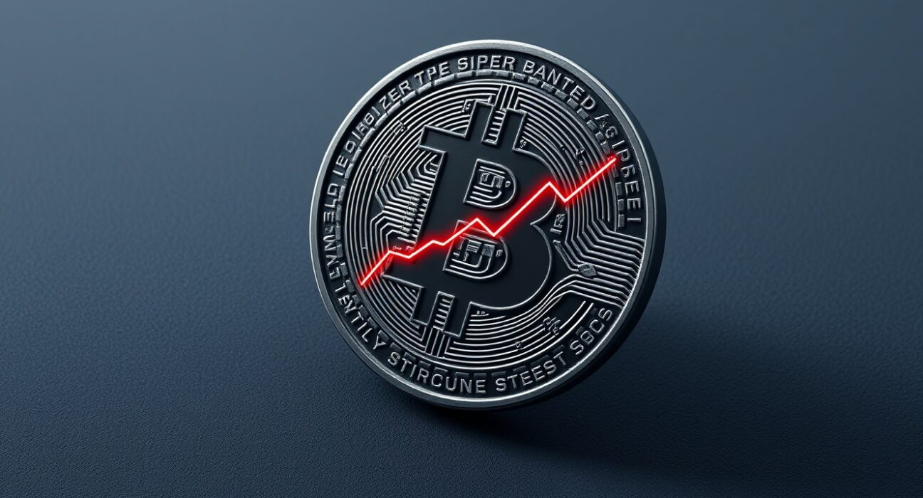 Bitcoin Impact Index analysis showing a Bitcoin symbol with a rising stress graph overlay.