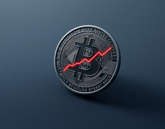 Bitcoin Impact Index analysis showing a Bitcoin symbol with a rising stress graph overlay.