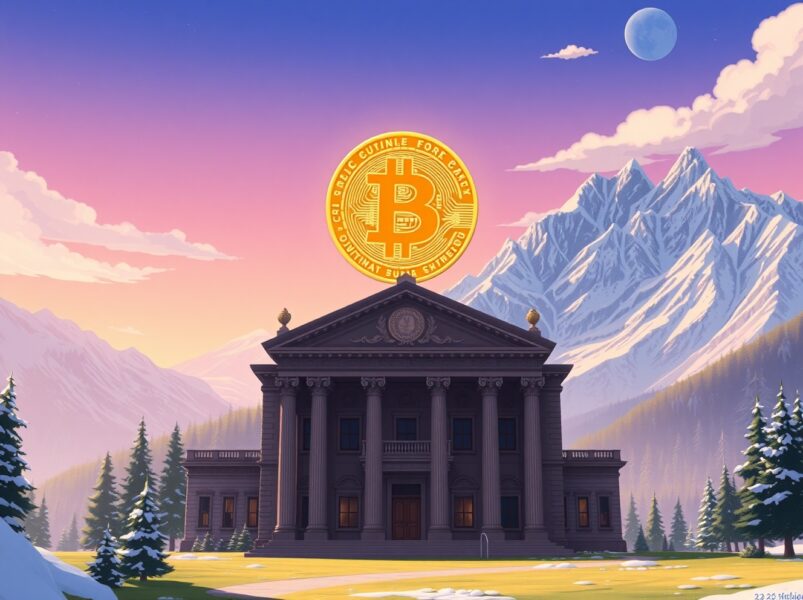 Conceptual art representing Bitcoin's independence versus traditional central banking systems.