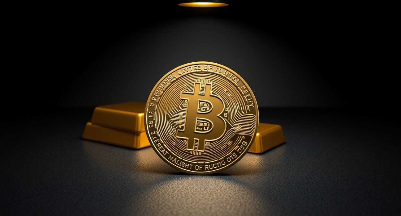 Bitcoin inflation hedge concept with BTC coin and gold bar representing Paul Tudor Jones investment strategy