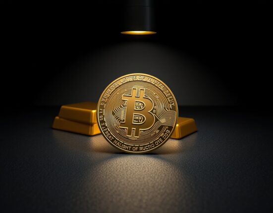 Bitcoin inflation hedge concept with BTC coin and gold bar representing Paul Tudor Jones investment strategy