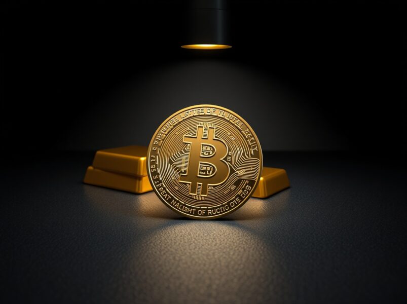 Bitcoin inflation hedge concept with BTC coin and gold bar representing Paul Tudor Jones investment strategy