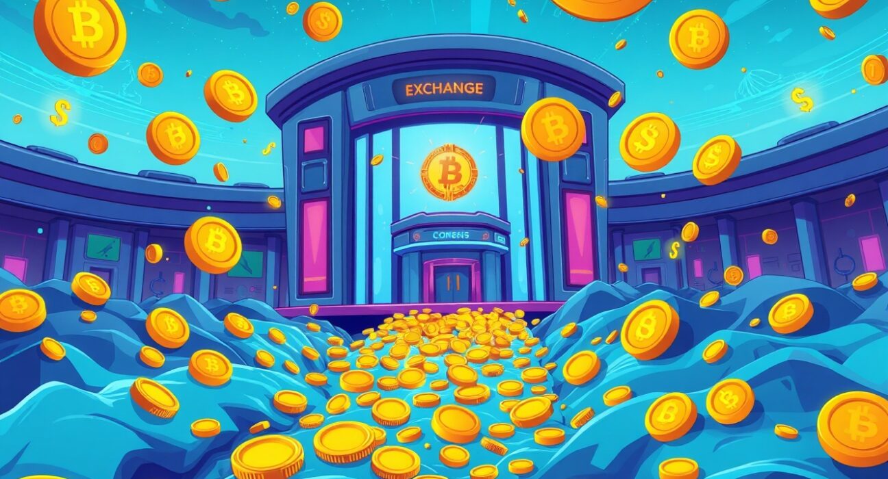 Massive Bitcoin inflows flowing into cryptocurrency exchanges as golden digital coins