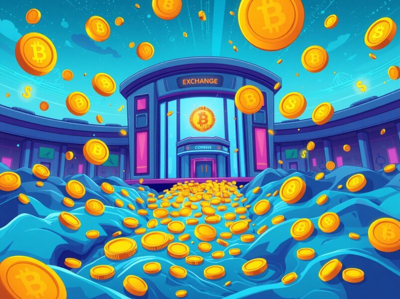 Massive Bitcoin inflows flowing into cryptocurrency exchanges as golden digital coins