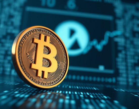 Bitcoin symbol flowing toward exchange interface representing increased BTC deposits and potential sell-off.