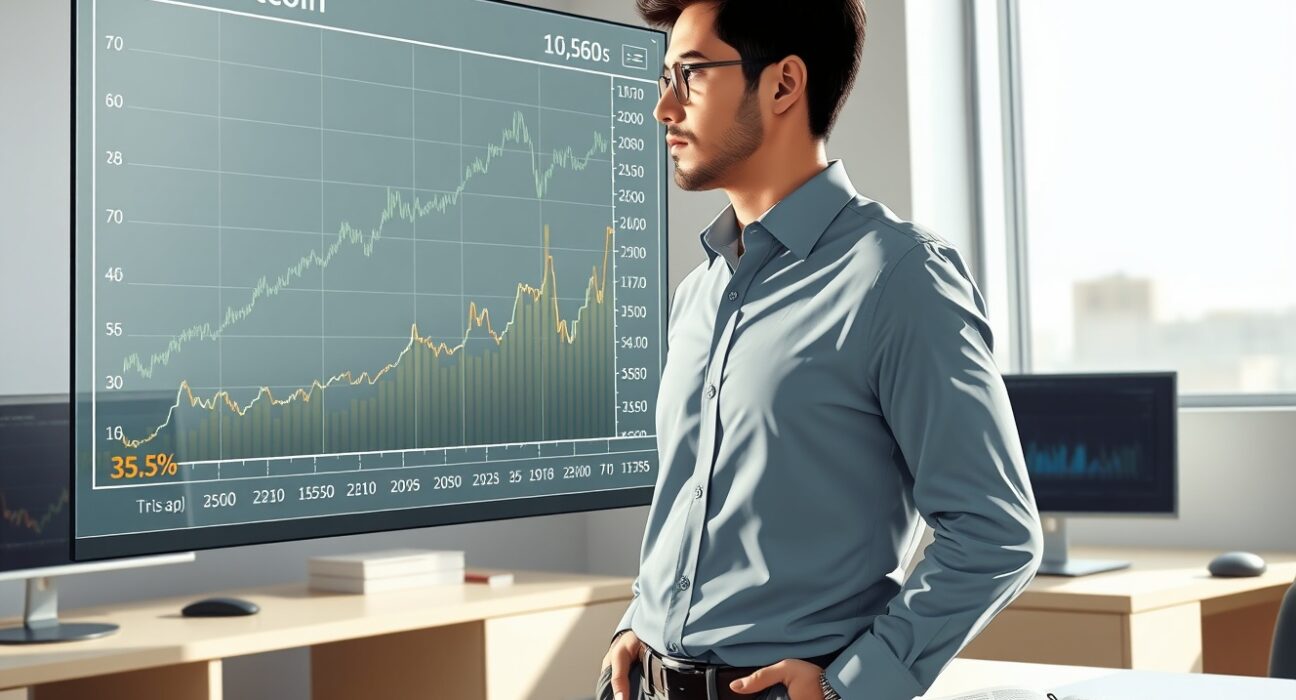 Financial analyst reviewing Bitcoin institutional investment data and price charts