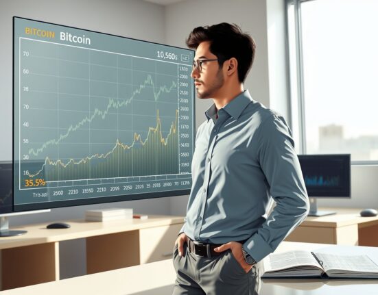 Financial analyst reviewing Bitcoin institutional investment data and price charts