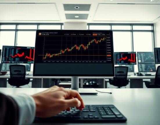 Bitcoin price stability analysis on a professional trading desk during market uncertainty.