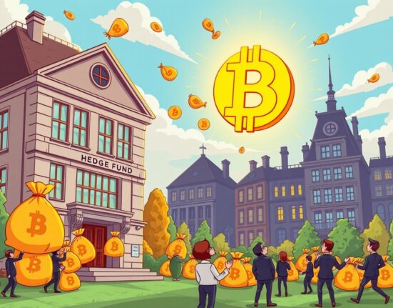 Falconedge executives strategically planning a significant Bitcoin investment with IPO funds, symbolizing a bold move into digital assets.