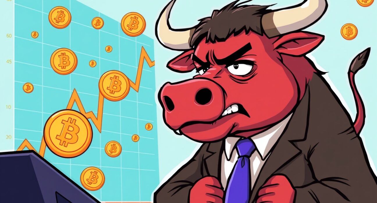 A distressed Bitcoin investor watching a falling stock chart with concerned expression, representing Nasdaq delisting risk.