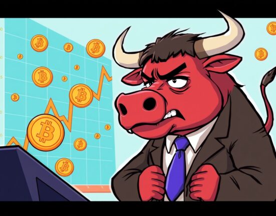 A distressed Bitcoin investor watching a falling stock chart with concerned expression, representing Nasdaq delisting risk.