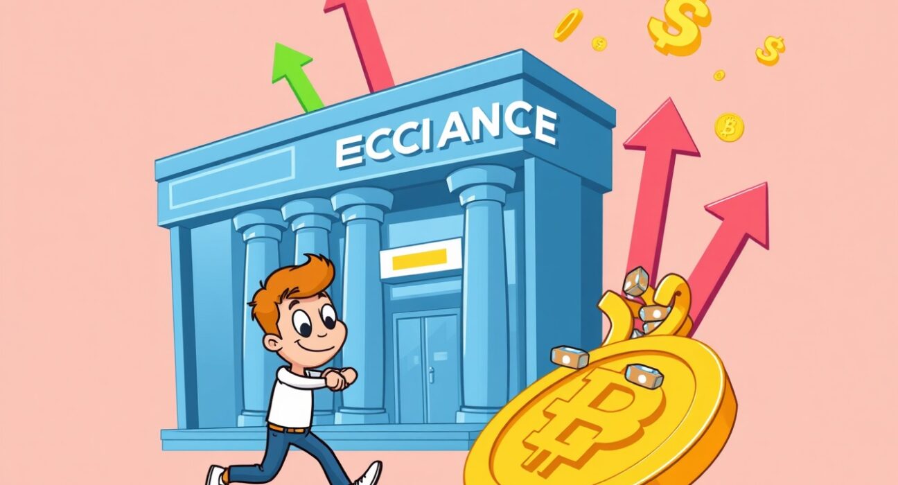 A cartoon illustration depicting a significant Bitcoin investor deposit to an exchange, highlighting the large transfer of digital assets and its impact on the market.