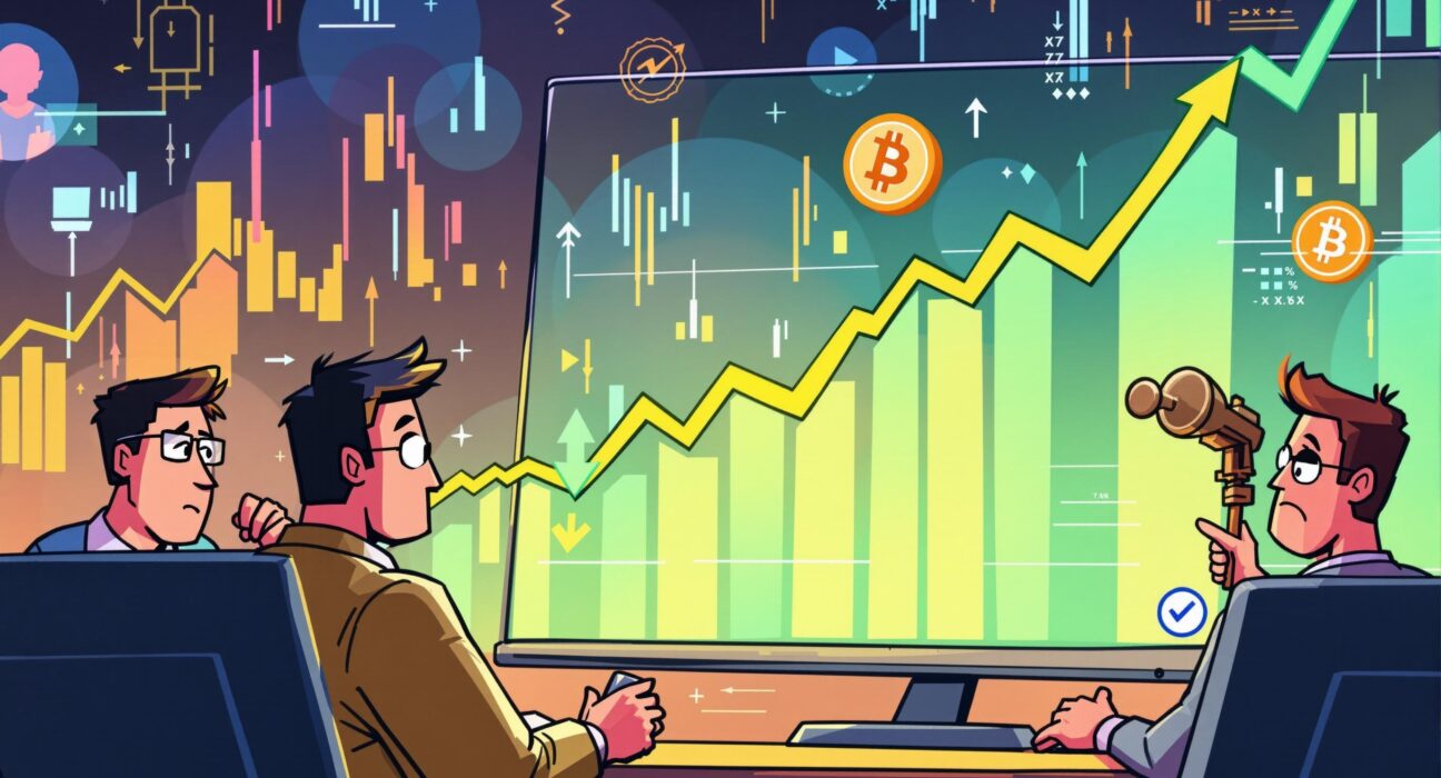 A visual representation of the complex Bitcoin investor sentiment, showing a strong price while investors exhibit hesitation and selling pressure.