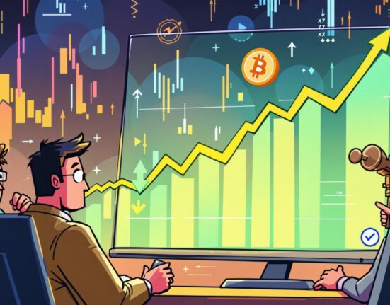 A visual representation of the complex Bitcoin investor sentiment, showing a strong price while investors exhibit hesitation and selling pressure.