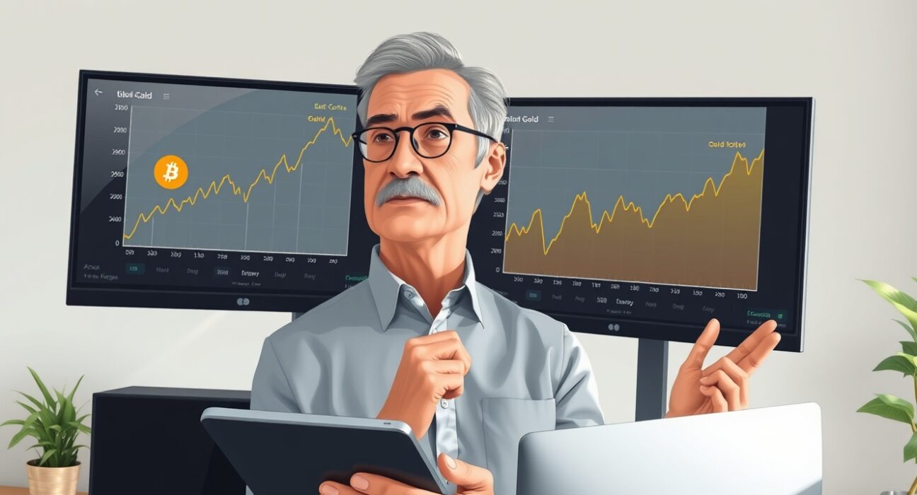 Financial analyst examines Bitcoin outperforming gold in investment portfolio analysis