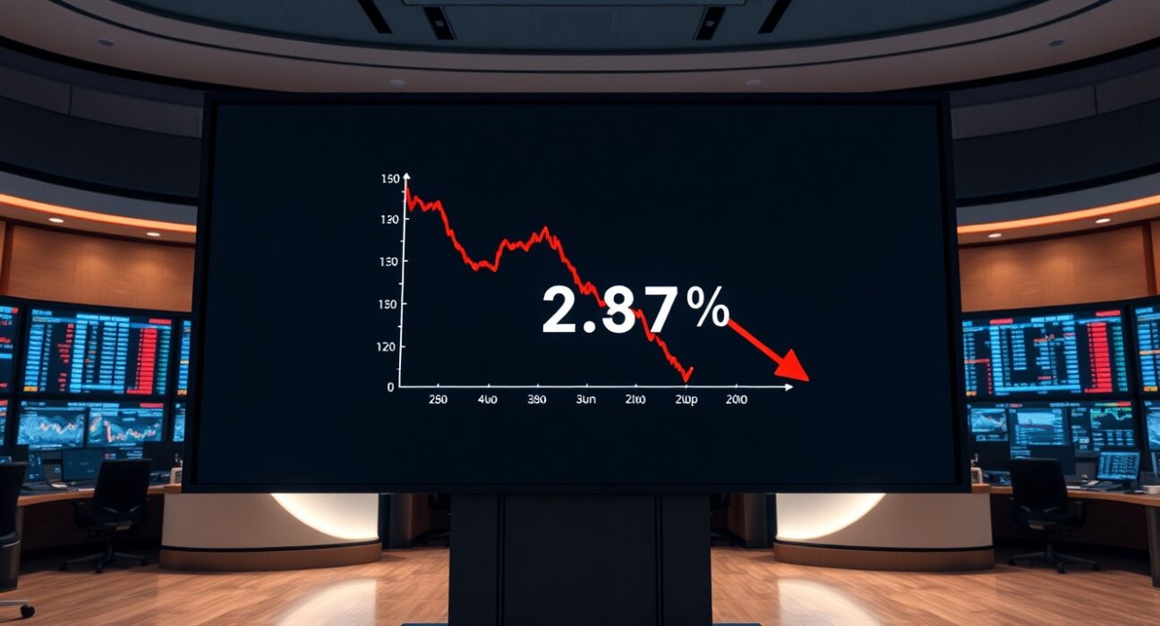 Bitcoin price chart showing negative Kimchi Premium on a trading floor display
