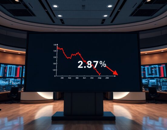 Bitcoin price chart showing negative Kimchi Premium on a trading floor display