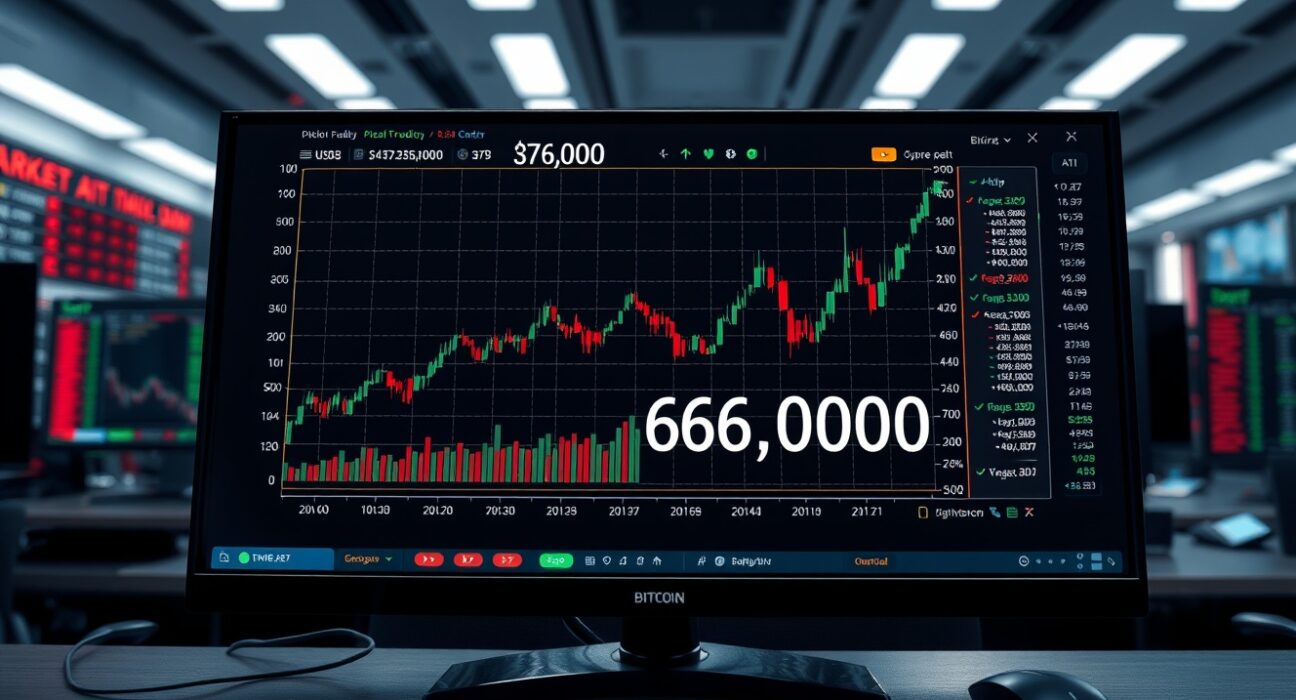 Bitcoin price chart at critical $69,447 liquidation threshold on trading terminal