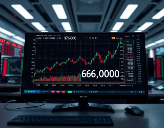 Bitcoin price chart at critical $69,447 liquidation threshold on trading terminal