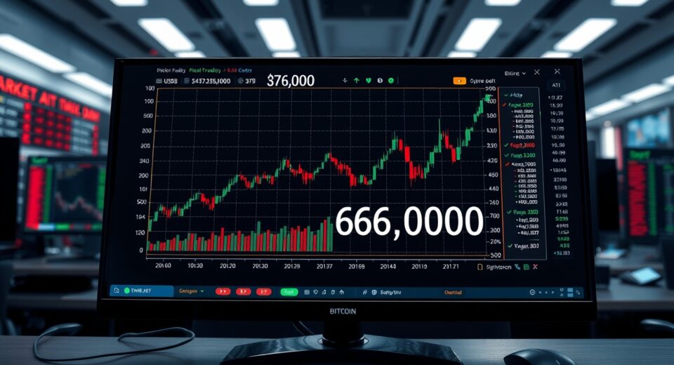 Bitcoin price chart at critical $69,447 liquidation threshold on trading terminal