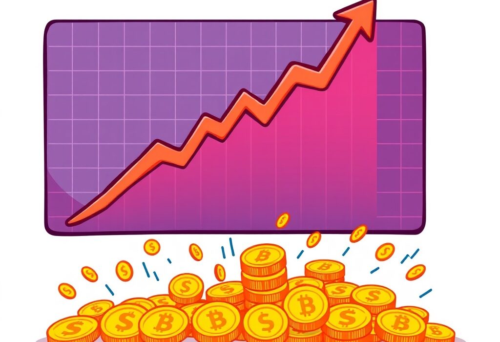 A vibrant cartoon illustration showing a rapid upward spike on a crypto chart, symbolizing a potential Bitcoin liquidation event and market impact.