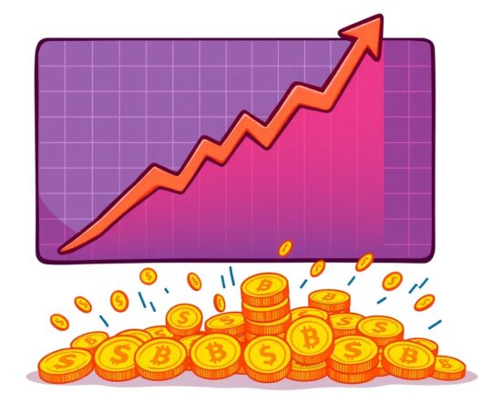 A vibrant cartoon illustration showing a rapid upward spike on a crypto chart, symbolizing a potential Bitcoin liquidation event and market impact.
