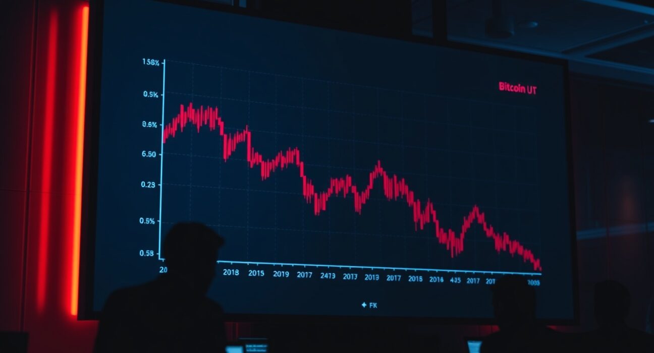 Trading desk with Bitcoin price chart showing critical liquidation levels