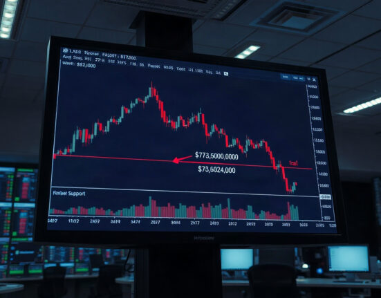 Bitcoin trading chart showing support and resistance levels