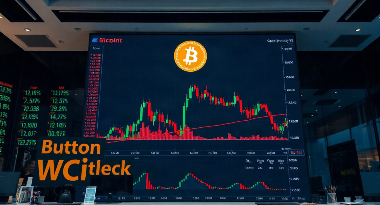 Bitcoin price chart on a trading screen showing liquidation levels