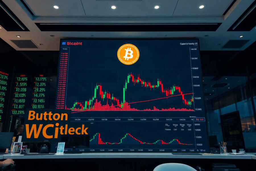 Bitcoin price chart on a trading screen showing liquidation levels