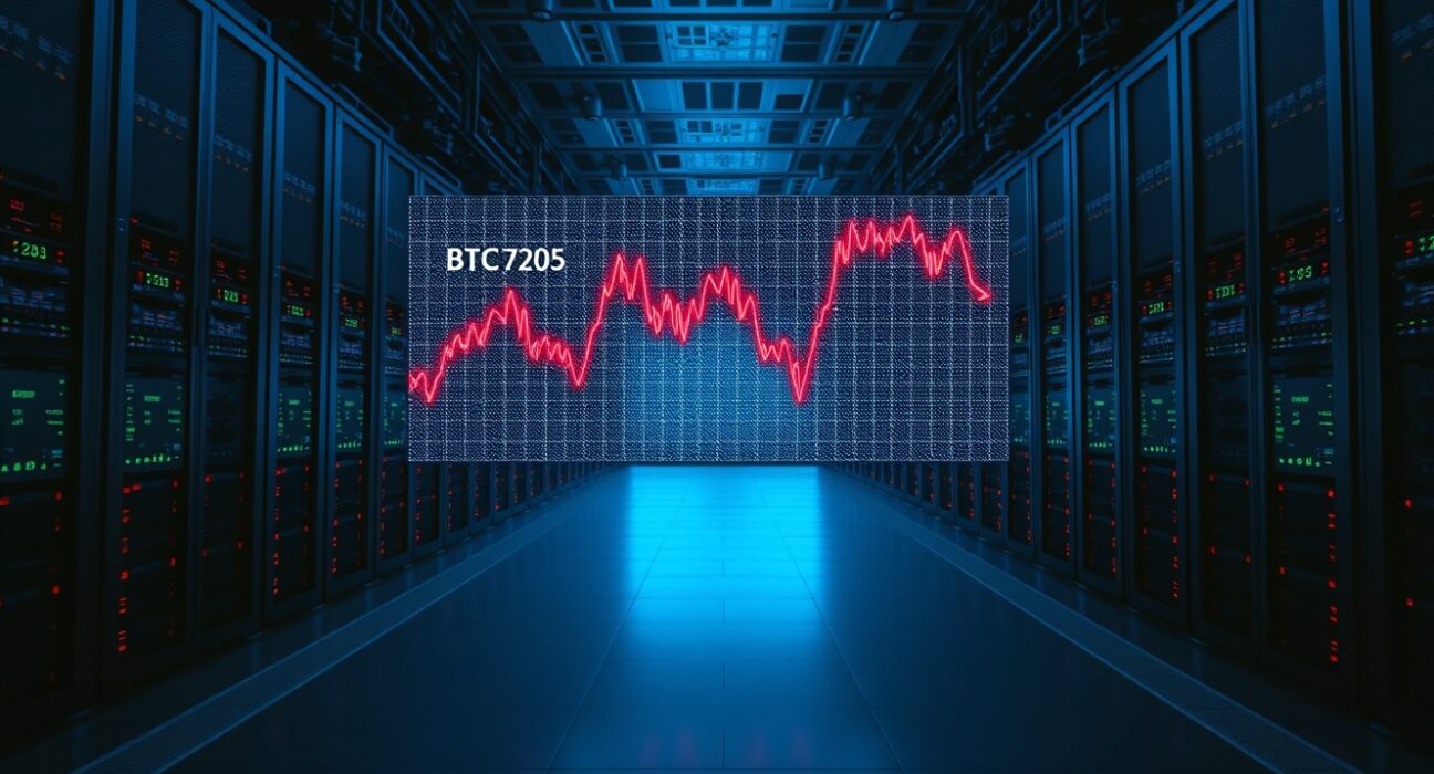 Bitcoin price chart showing a decline toward a critical liquidation level at $76,805.
