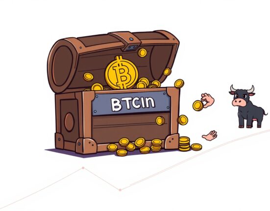 Illustration of Bitcoin long-term holder supply decreasing as coins flow from a vault.
