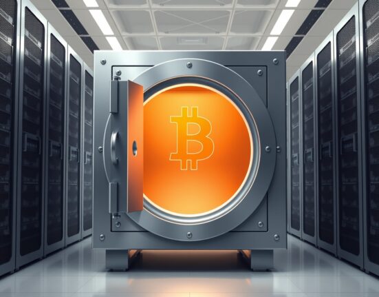Secure digital vault holding Bitcoin, representing the significant accumulation by long-term holders.