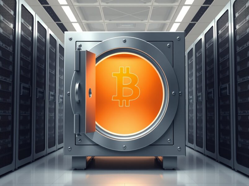 Secure digital vault holding Bitcoin, representing the significant accumulation by long-term holders.
