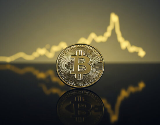 Bitcoin coin with a subtle upward chart in the background, representing long-term holder accumulation