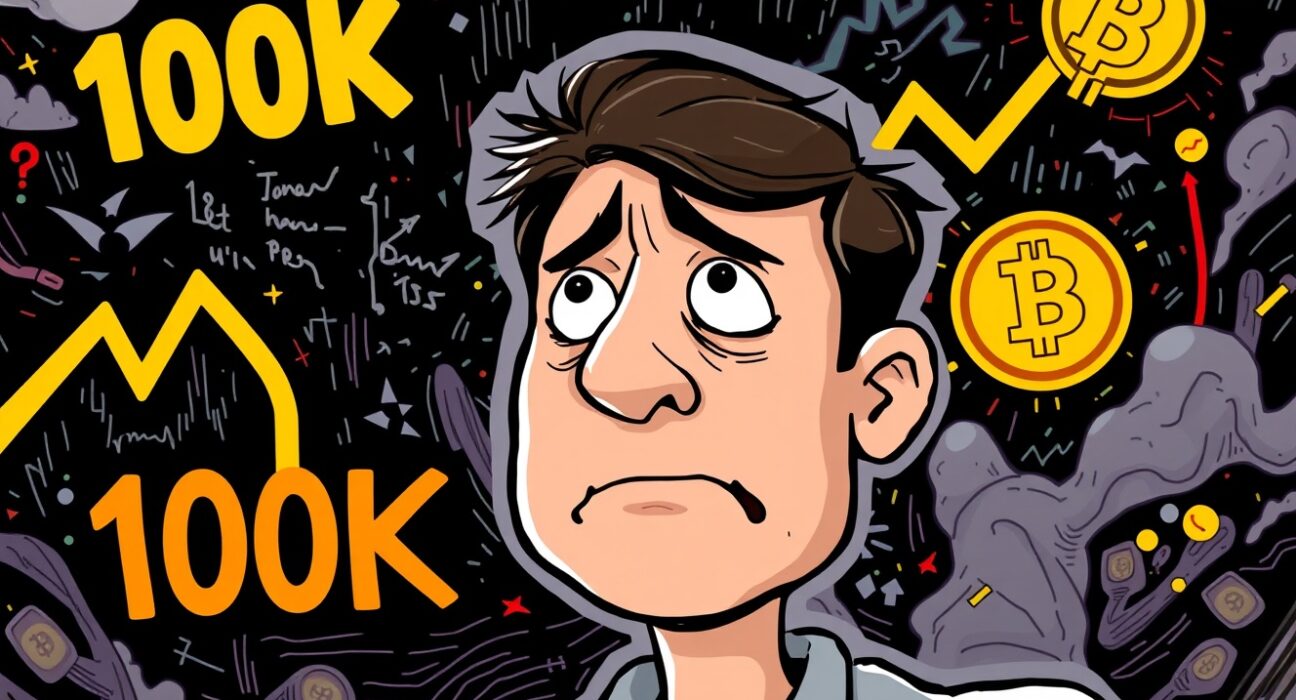 Illustrates the immense Bitcoin market anxiety triggered by a potential drop below the $100,000 price level.