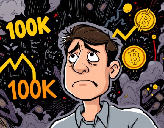 Illustrates the immense Bitcoin market anxiety triggered by a potential drop below the $100,000 price level.