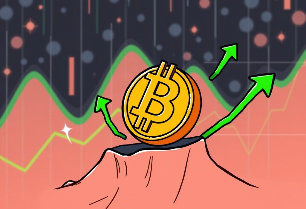 A cartoon illustration showing Bitcoin market bottom indicators turning positive, signaling potential recovery for BTC.