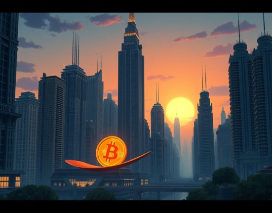 Bitcoin market cap falling in global asset rankings visualized as a digital coin descending.