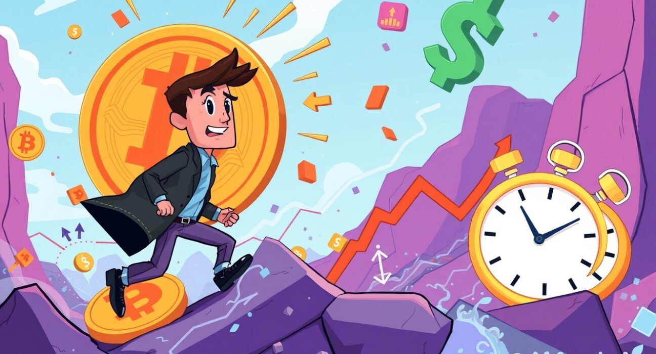 An investor observes a dynamic chart reflecting the current Bitcoin market, highlighting key factors and potential price movements.