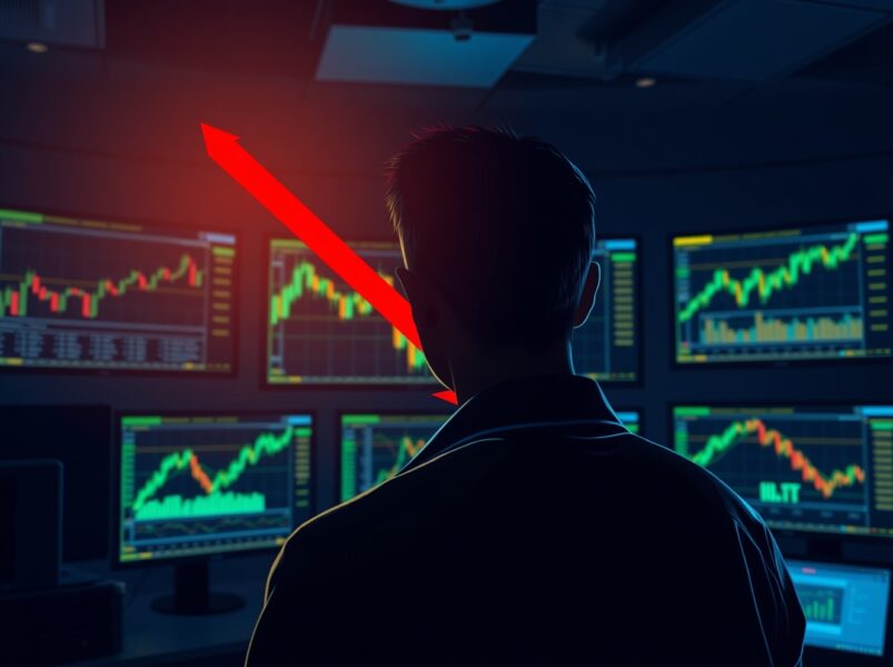 On-chain analyst warns of potential Bitcoin reversal as market greed rises, shown on trading screens.