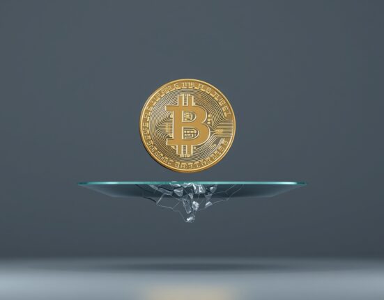 Bitcoin market instability analysis showing digital coin above fractured surface