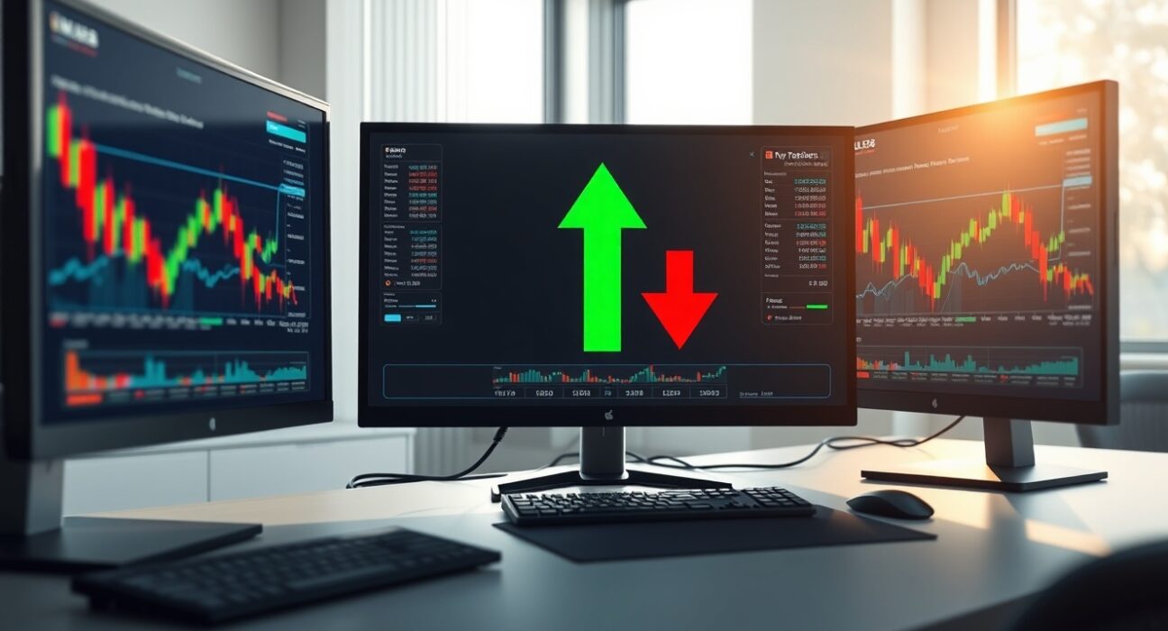 Analysis of today's top cryptocurrency gainers and losers on a professional trading desk monitor.