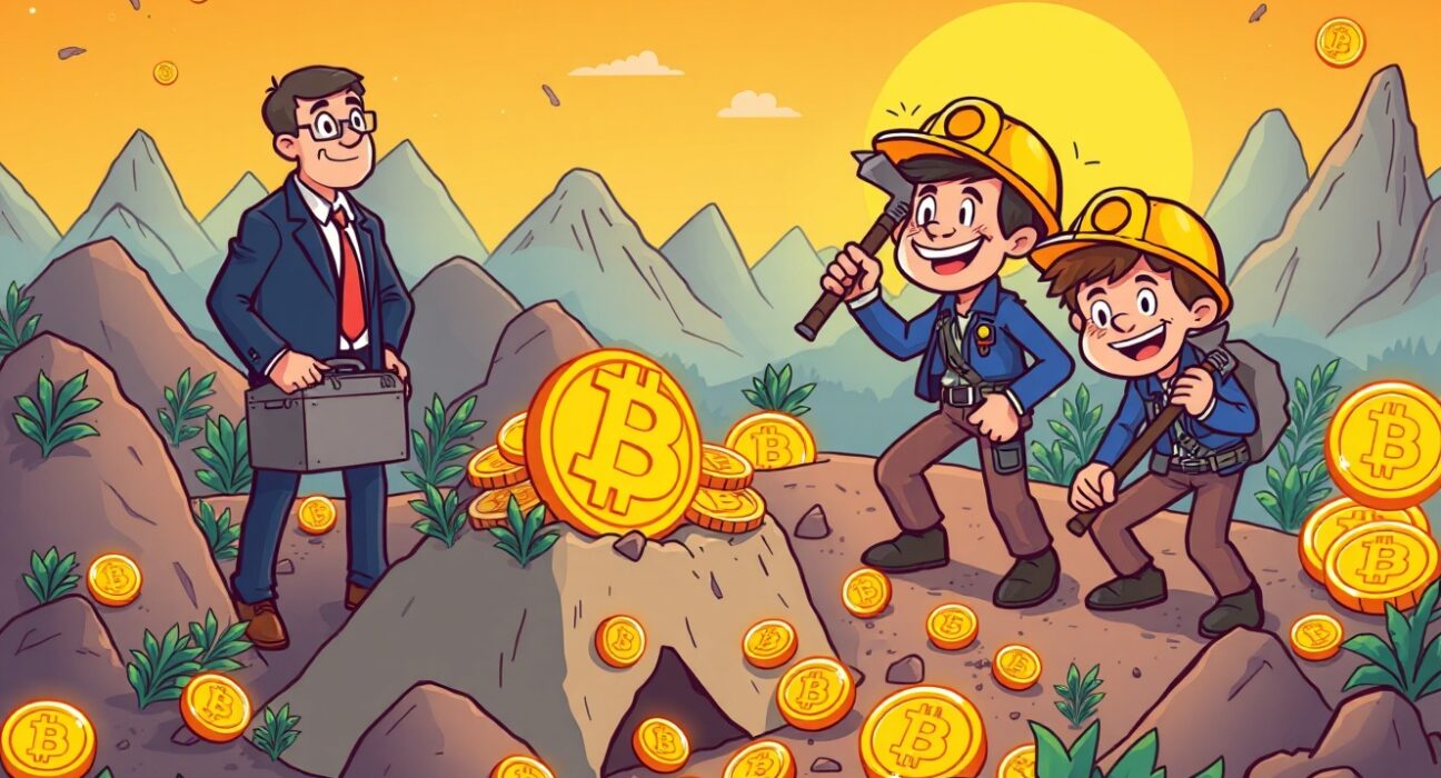 Bitcoin miners buying cheap BTC in a vibrant digital mining landscape