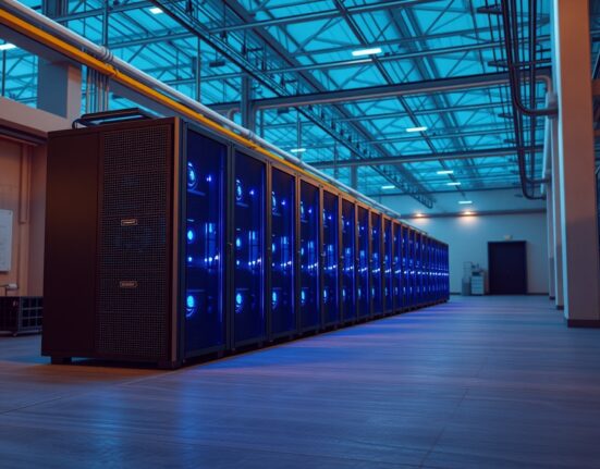 Industrial Bitcoin mining facility with rows of active ASIC miners, representing the source of the recent 61,000 BTC sell-off.