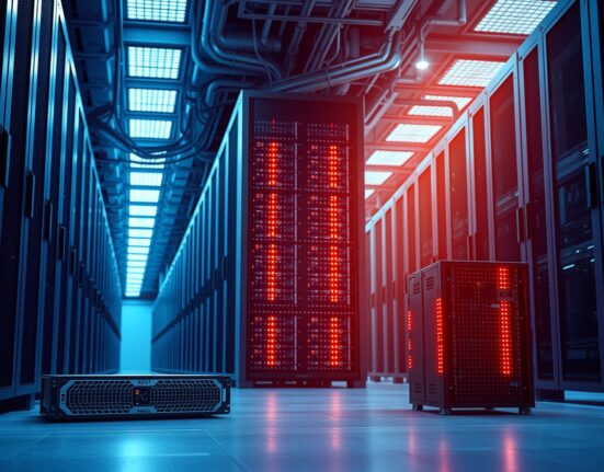 A data center server room symbolizing the transition from Bitcoin mining to AI infrastructure.