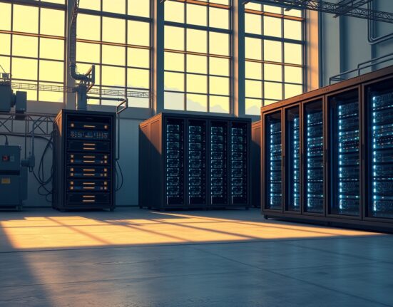 Bitcoin mining and AI server infrastructure in modern data center showing energy convergence