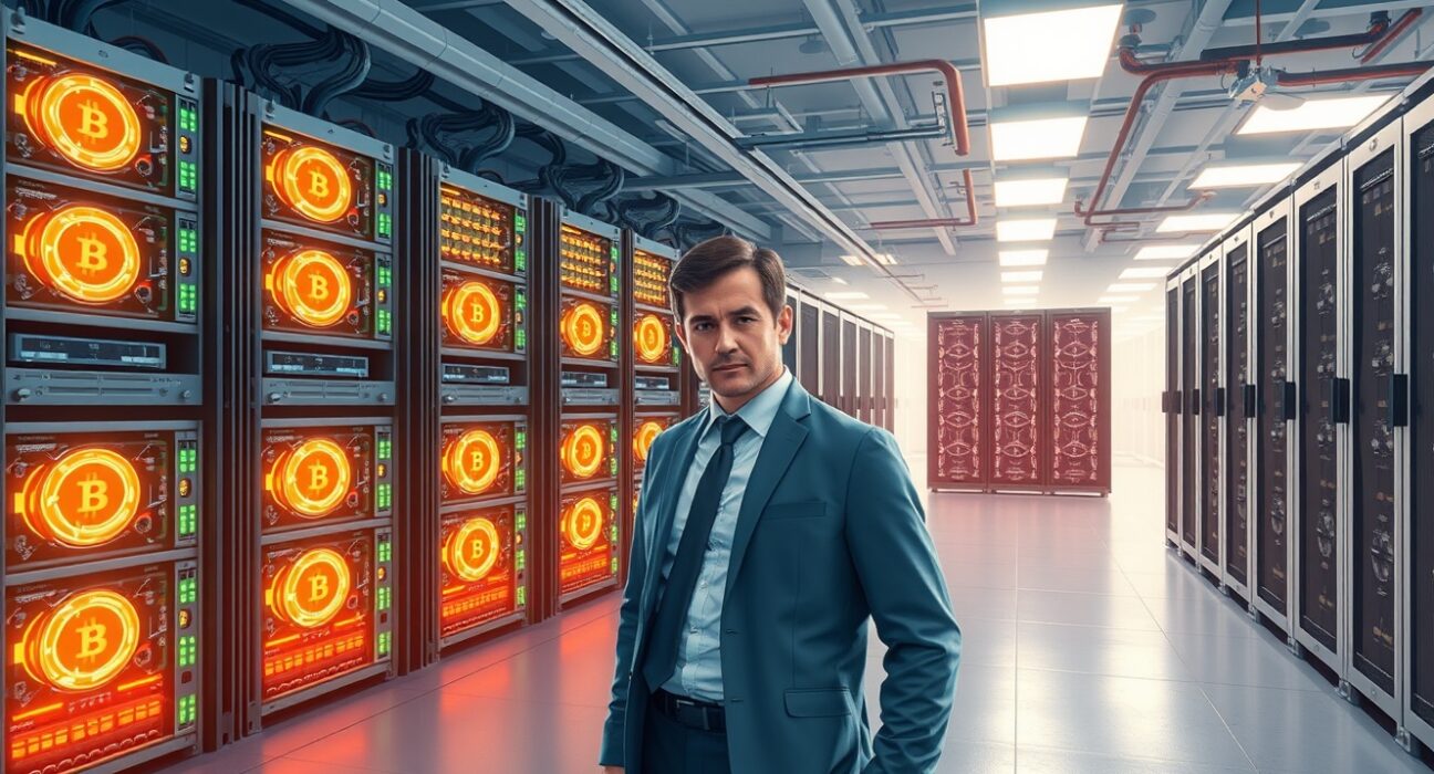 Transition from Bitcoin mining to AI infrastructure in data center showing cryptocurrency security implications