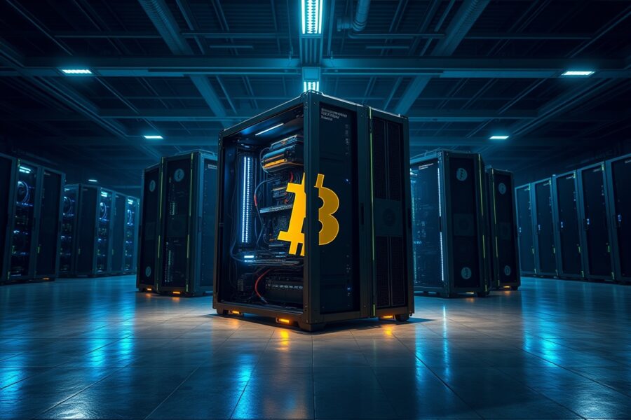 Bitcoin mining difficulty drops 2.30% as ASIC miners operate in a large facility, illustrating the latest network adjustment.