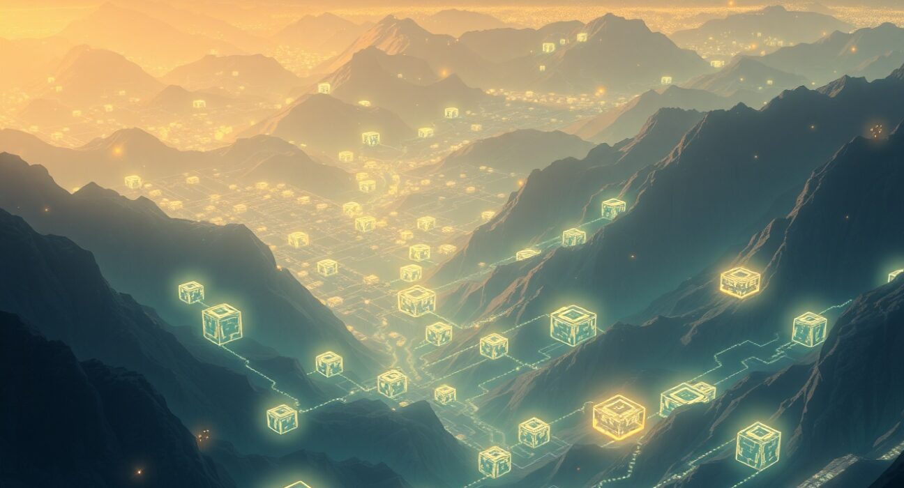 Visual metaphor for Bitcoin's blockchain network adjusting its mining difficulty to maintain stability.